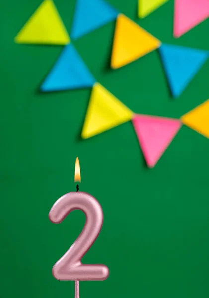 Vela Aniversário Número Celebração Aniversário Fundo Cor Verde — Fotografia de Stock