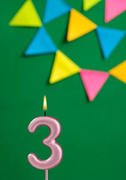 Numărul Lumânare Sărbătorirea Zilei Naștere Fundal Verde — Fotografie, imagine de stoc