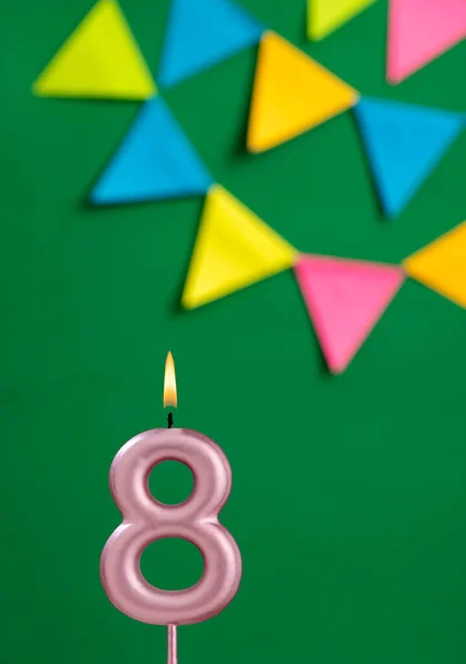 Numer Świeca Urodzinowa Obchody Rocznicy Zielonym Tle Kolor — Zdjęcie stockowe