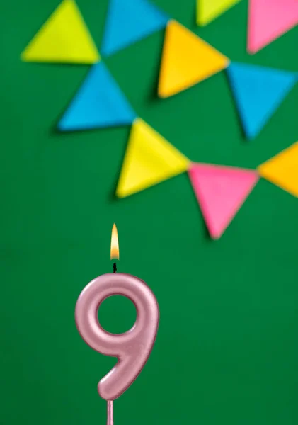 Νούμερο Κερί Γιορτή Γενεθλίων Πράσινο Φόντο — Φωτογραφία Αρχείου