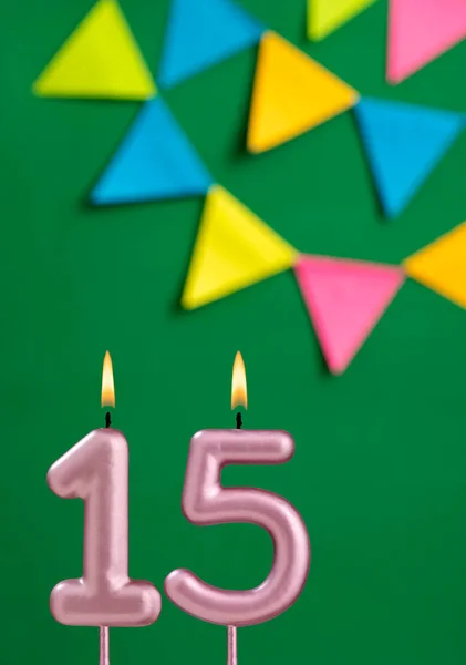 Numer Świeca Uroczystości Urodzinowe Zielonym Tle — Zdjęcie stockowe