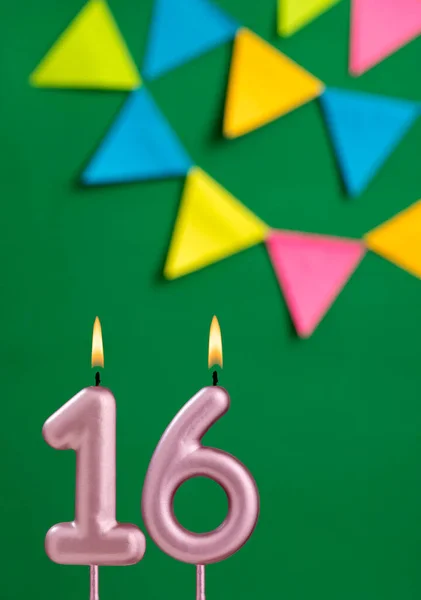 Liczba Świeca Urodzinowa Obchody Rocznicy Zielonym Tle Kolor — Zdjęcie stockowe