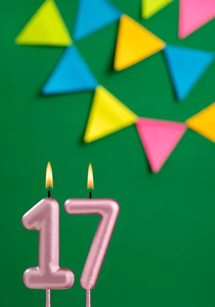 Numero Candela Festa Compleanno Sfondo Verde — Foto Stock