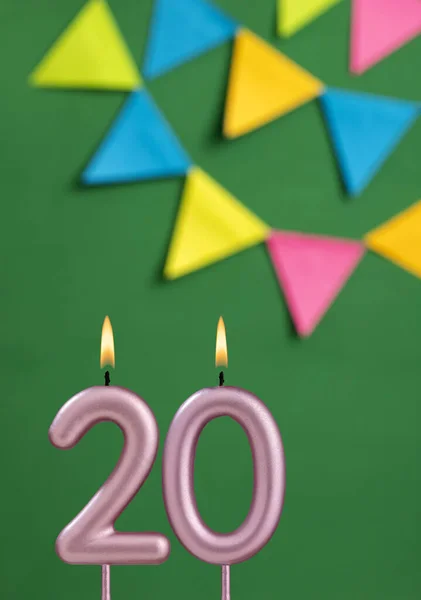 Vela Cumpleaños Número Celebración Del Aniversario Fondo Color Verde — Foto de Stock
