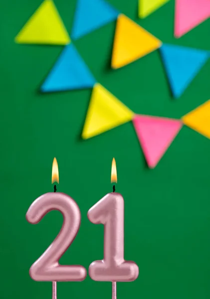 Número Vela Celebração Aniversário Fundo Verde — Fotografia de Stock