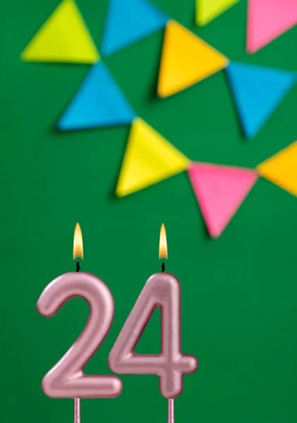 Νούμερο Κερί Γενεθλίων Επέτειος Εορτασμός Πράσινο Χρώμα Φόντο — Φωτογραφία Αρχείου