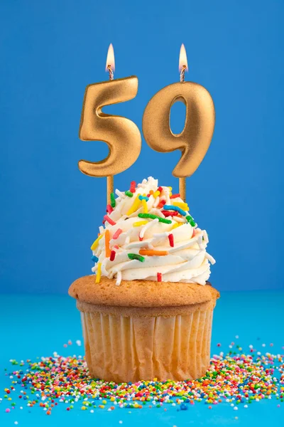 Candle Number Cake Birthday Blue Background — Stock Photo, Image