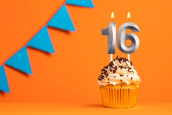 Geburtstagstorte Mit Kerze Nummer Orange Hintergrund — Stockfoto