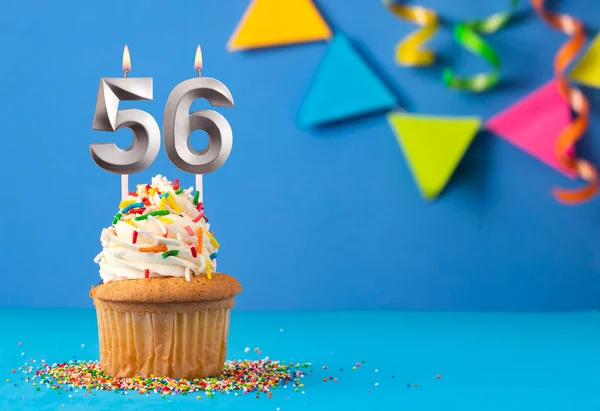Vela Número Cumpleaños Torta Fondo Azul —  Fotos de Stock