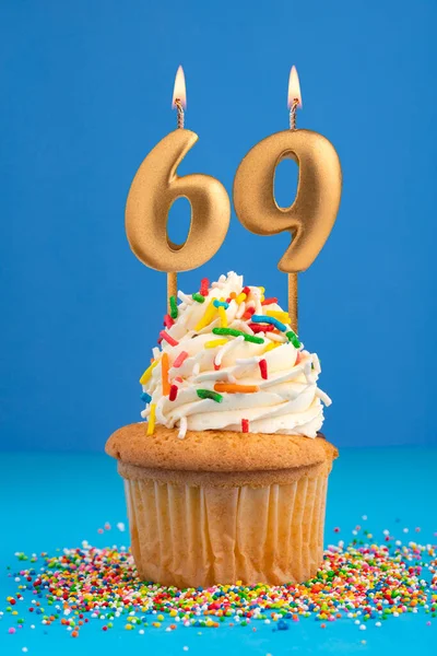 Vela Número Cumpleaños Pastel Fondo Azul — Foto de Stock