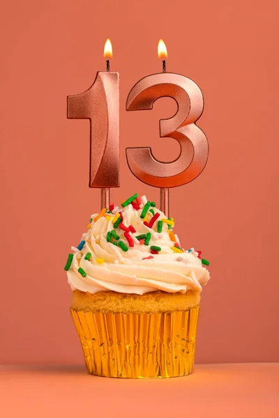 Birthday Cake Candle Number Coral Fusion Background — Stock Photo, Image