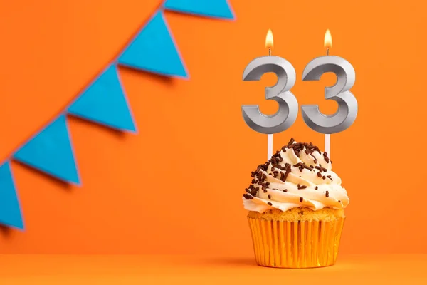 Candle Number Cake Birthday Orange Background — Stock Photo, Image