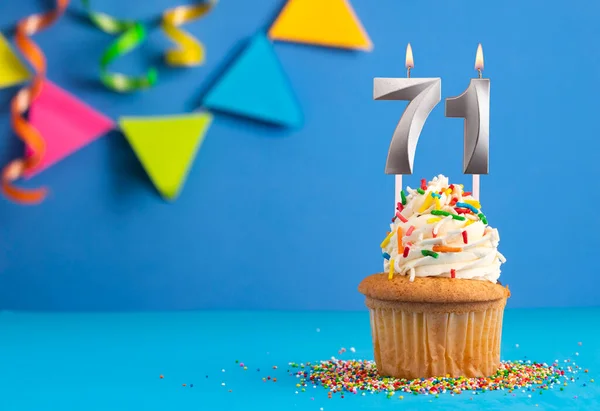 stock image Birthday cake with candle number 71 - Blue background