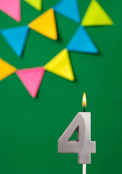 Cartão Aniversário Vertical Com Vela Número Fundo Verde Com Pendentes — Fotografia de Stock