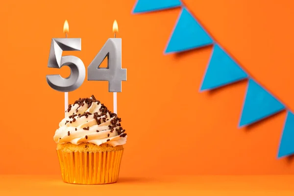 Födelsedag Tårta Med Ljus Nummer Orange Bakgrund — Stockfoto
