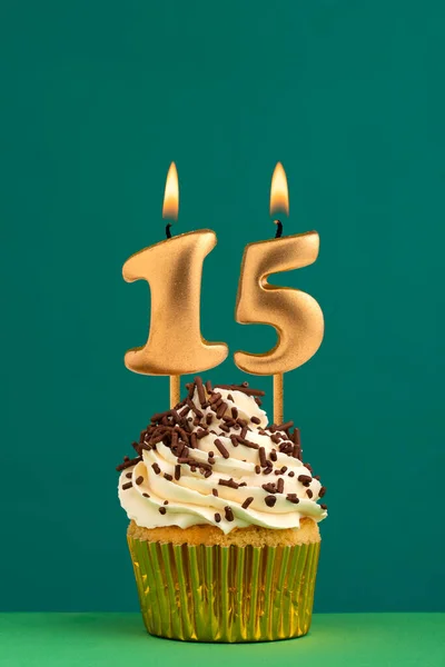 Vela Aniversário Número Cartão Aniversário Vertical Com Fundo Verde — Fotografia de Stock