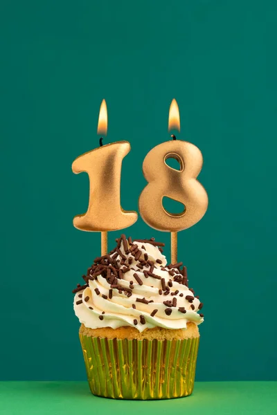 Tarjeta Cumpleaños Con Número Vela Fondo Verde —  Fotos de Stock