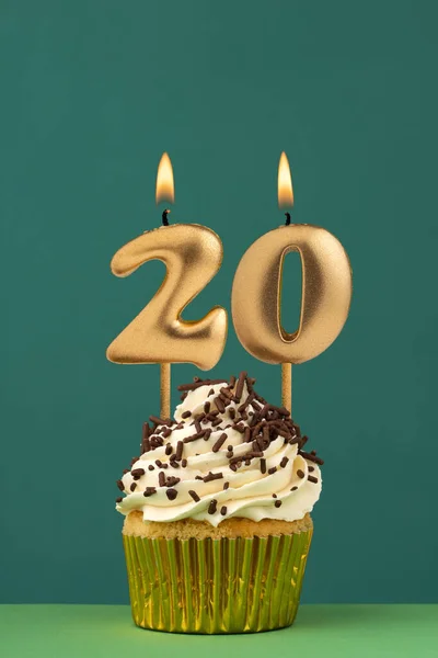 Verjaardagskaart Met Kaars Nummer Groene Achtergrond — Stockfoto