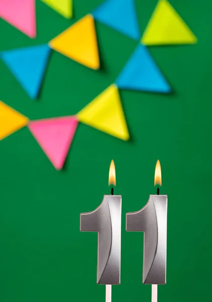 11E Verjaardagskaars Groene Verjaardagskaart Met Gors — Stockfoto