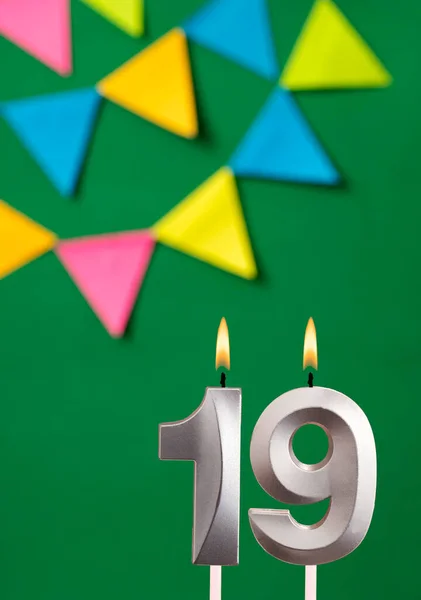 Vela Aniversário Cartão Aniversário Verde Com Bunting — Fotografia de Stock