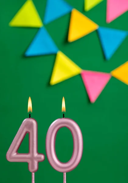 Number Birthday Candle Anniversary Celebration Green Color Background — Stock Photo, Image