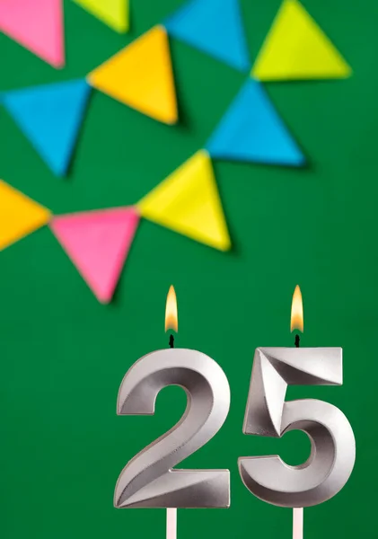 stock image 25th Birthday Candle - Green Anniversary Card with Bunting