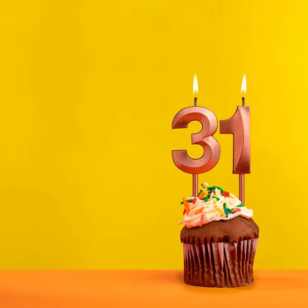 Candle Flame Number Birthday Card Yellow Background — Stock Photo, Image