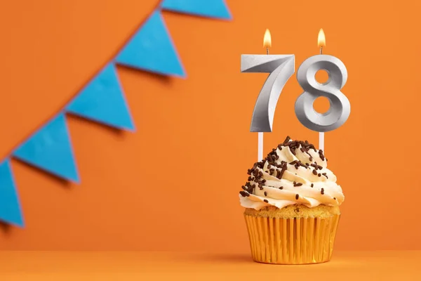 Birthday Cake Candle Number Orange Background — Stock Photo, Image