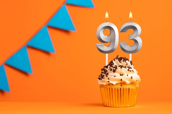 Stock image Candle number 93 - Cake birthday in orange background