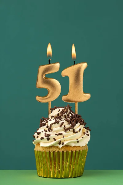 Número Vela Aniversário Cartão Aniversário Vertical Com Fundo Verde — Fotografia de Stock