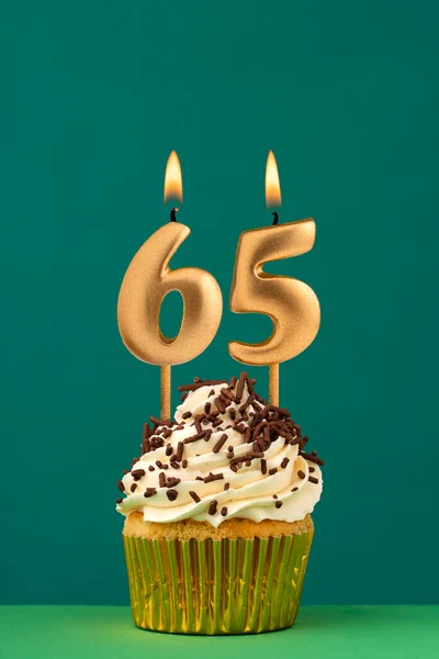 Vela Cumpleaños Número Tarjeta Aniversario Vertical Con Fondo Verde —  Fotos de Stock