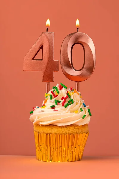 Kaars Nummer Cake Verjaardag Koraal Fusie Achtergrond — Stockfoto