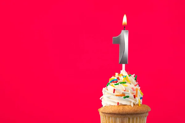 Horizontale Verjaardagskaart Met Taart Brandende Kaars Nummer — Stockfoto
