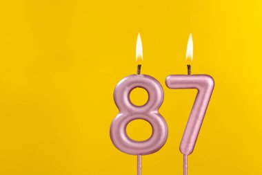 87 numaralı doğum günü mumu - Sarı arka planda doğum günü kutlaması