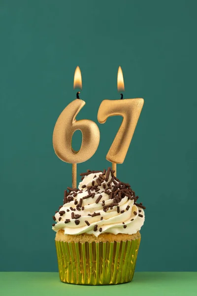 Vela Cumpleaños Número Tarjeta Aniversario Vertical Con Fondo Verde — Foto de Stock