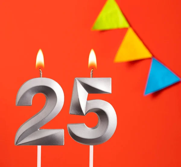 Birthday candle number 25 - Invitation card in orange background