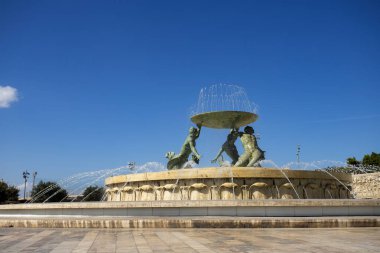 Valletta, Malta. October 7, 2022. The Tritons Fountain is a fountain located in front of the Valletta Gate