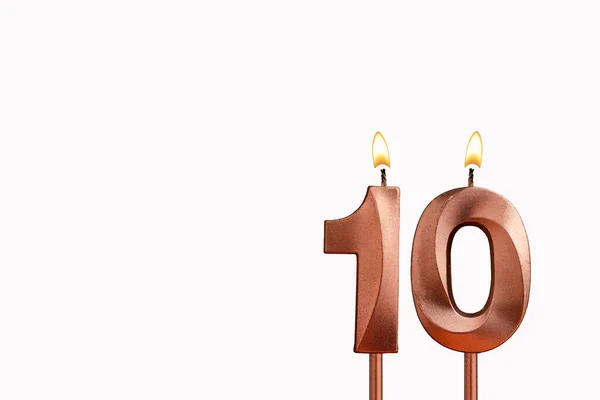 Brandende Kaars Nummer Voor Verjaardag Witte Achtergrond — Stockfoto