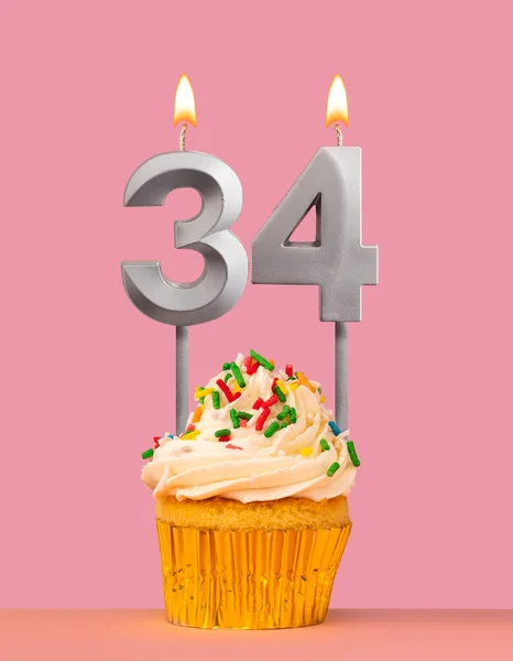 Stock image Number 34 candle with cupcake - Birthday card