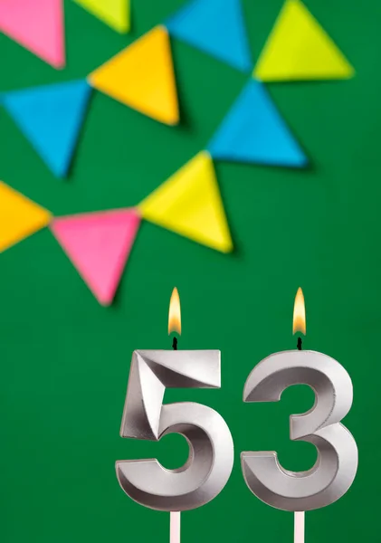 stock image Candle number 53 birthday - Green anniversary card with pennants