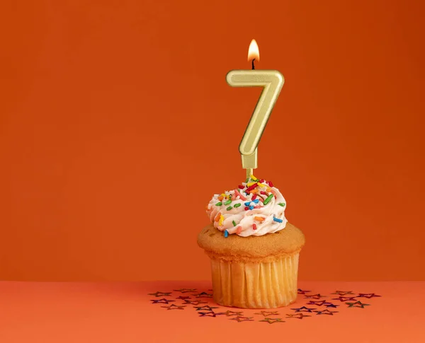 Vela Número Diseño Tarjeta Cumpleaños Fondo Naranja —  Fotos de Stock