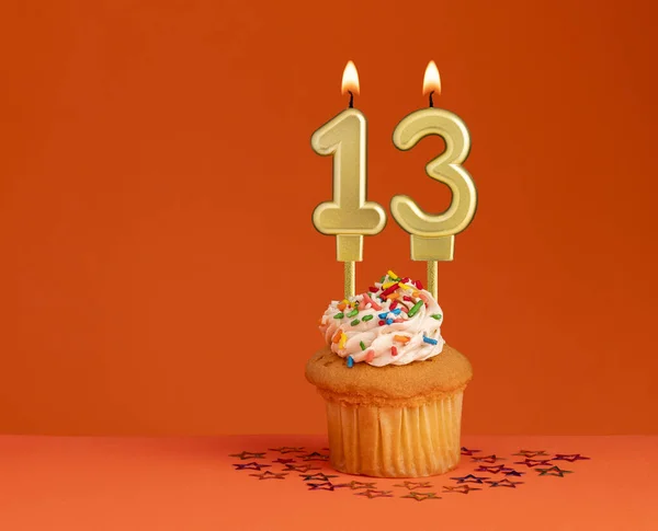 Número Vela Diseño Tarjeta Cumpleaños Fondo Naranja —  Fotos de Stock