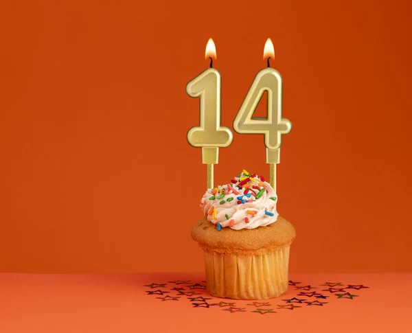 Vela Cumpleaños Número Tarjeta Invitación Con Fondo Naranja — Foto de Stock