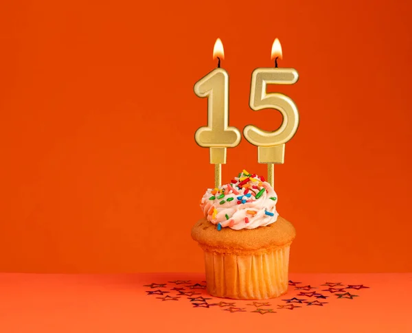Numero Candela Disegno Biglietto Compleanno Sfondo Arancione — Foto Stock
