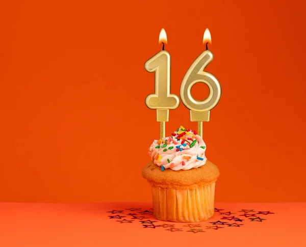 Vela Cumpleaños Número Tarjeta Invitación Con Fondo Naranja —  Fotos de Stock