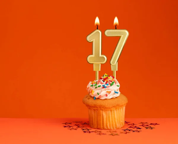 Номер Свеча День Рождения Дизайн Оранжевом Фоне — стоковое фото