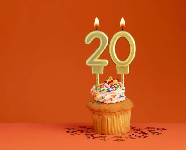 Vela Cumpleaños Número Tarjeta Invitación Con Fondo Naranja — Foto de Stock