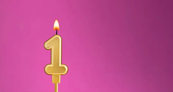 Kaars Nummer Paarse Achtergrond Verjaardagskaart — Stockfoto