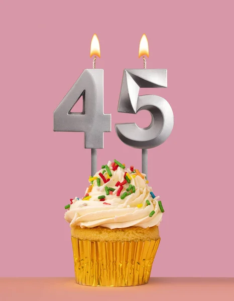 Tarjeta Cumpleaños Con Cupcake Número Vela — Foto de Stock