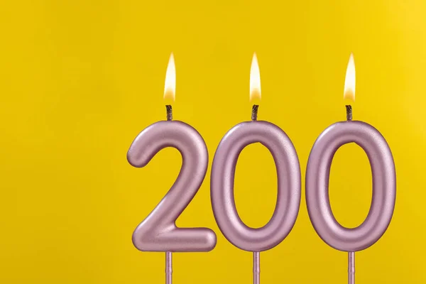 Verjaardagskaars Nummer 200 Verjaardag Viering Gele Achtergrond — Stockfoto